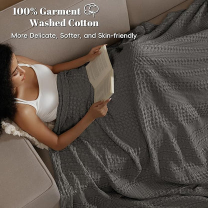 PHF 100% Cotton Waffle Blanket Oversized King 120"x120", Lightweight Breathable Extra Large 10'x10' Blankets for Bed, Giant Big Luxury Aesthetic Woven Bedding for Home Decor, Charcoal Grey