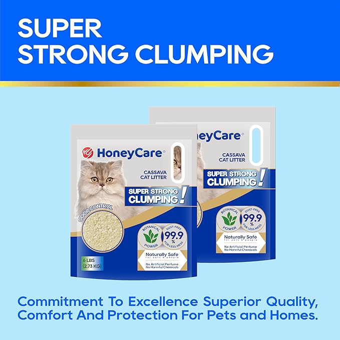 HoneyCare Cassava Cat Litter | Natural Cassava Formula | Fast Clumping & Odor Control | Low Dust & Eco-Friendly | 6 lbs-Mewly Pet