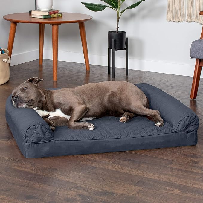 Furhaven Orthopedic Dog Bed for Large/Medium Dogs w/ Removable Bolsters & Washable Cover, For Dogs Up to 55 lbs - Quilted Sofa - Iron Gray, Large-Mewly Pet