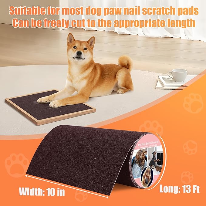 Pet Nail Self Adhesive Replacement Emery Paper Fits Most Dog Scratch Pad Cat Litter Box DIY on The Places Where Pets Like to Scratch Alternatives to Cat and Dog Nail Clippers (10in*13ft, Brown)-Mewly Pet