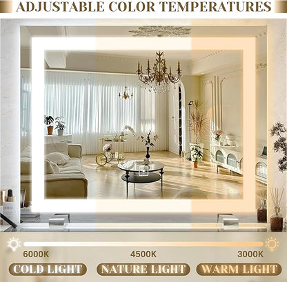 22x20 Inch Lighted Vanity Mirror, 3-Mode Touch Dimming LED Lighting, Large Makeup Mirror for Dressing Room, Tabletop or Wall-Mounted, White