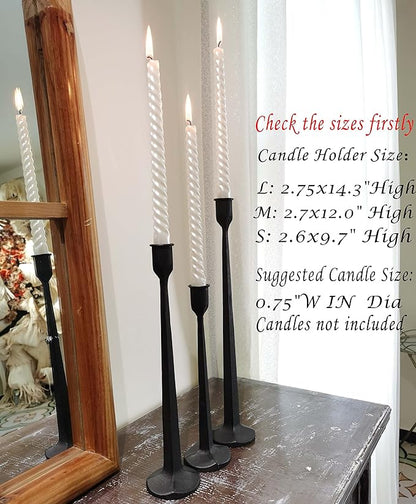 Iron Taper Candle Holder - Decorative Candle Stand - Candlestick Holder for Wedding, Dinning, Party, Set 3 (Black)