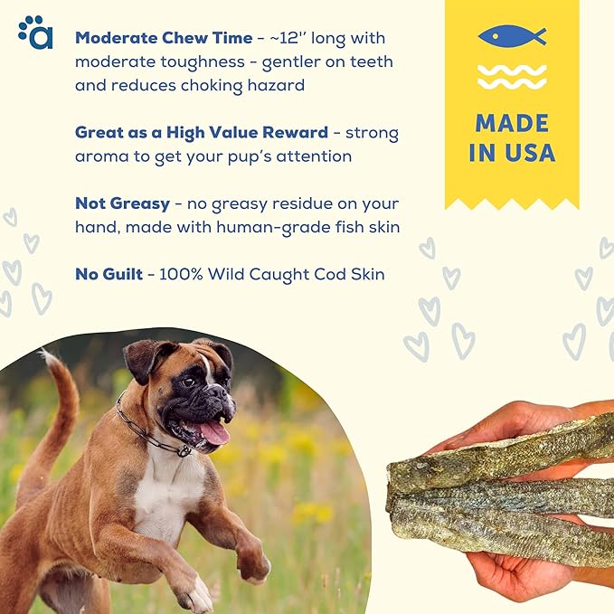 A Better CHEW – Wild Caught Cod Skin Dog Treats | Sourced and Made in The USA, Single Ingredient, Dehydrated | Natural, Healthy Alternative to Rawhides + Bully Sticks, Long Lasting Chew-Mewly Pet