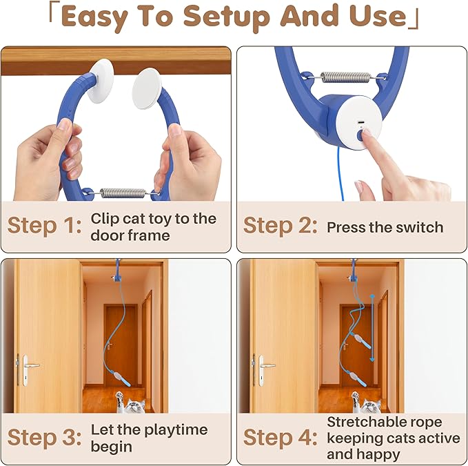 Interactive Cat Toys Rechargeable, Feather Toy for Indoor Cat, Hanging Retractable Teaser Toy, Automatic Kitten Play Chase Exercise Toys with Three Plush Mouse, USB Powered (Blue)-Mewly Pet