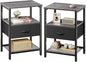 Huuger Nightstand Set of 2, Night Stand with Fabric Drawer, Mesh Shelf, Side Table with Storage, Fabric Drawer Dresser, Open Shelf, Metal Frame, Bedroom, Charcoal Gray