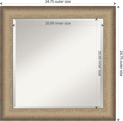 Amanti Art Bronze Bathroom Mirror for Over Sink, 25x25 Elegant Brushed Bronze Square Vanity Mirror, Medium Casual Frame, Hangs Horizonally and Vertically, Bathroom Wall Decor, Beveled Edge