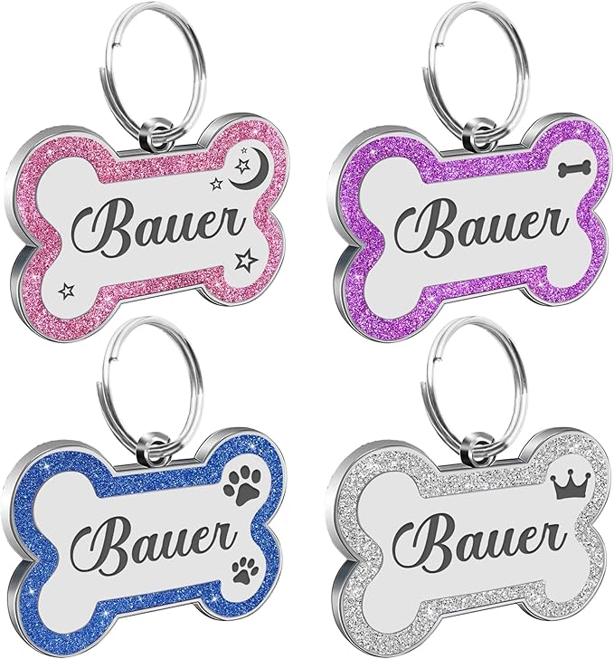 Dog Tags Personalized for Pets Dog Name Tags Personalized Dog Tag Engraved with Any Name & Text Custom Dog ID Tags Glitter Bone ID Tag for Puppy Cat (Pink S, Bone)-Mewly Pet