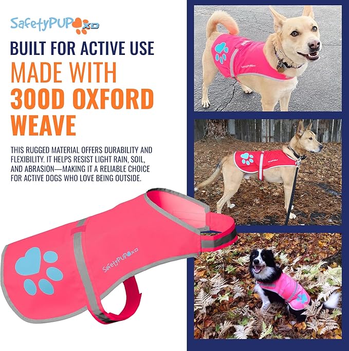 Dog Reflective Vest – Hi-Vis Fluorescent Visibility That Helps to Safeguard Your Pet On/Off Leash in Urban & Rural Areas (Pink, X-Large)-Mewly Pet