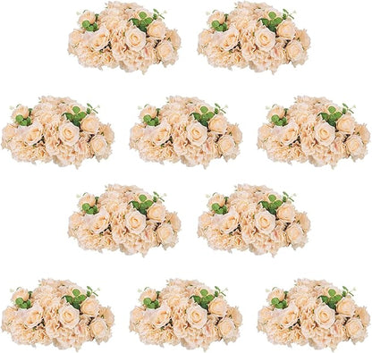 NUPTIO Flower Ball Arrangement Bouquet - 10 Pcs 15.7 inch Diameter Champagne Fake Flowers Roses Balls for Centerpieces Tables - Artificial Rose Arrangements for Wedding Centerpiece Table Decorations