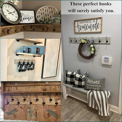 Rustic Entryway Hooks-6 Pack Farmhouse Hooks with Metal Screws Included, Black Decorative Wall Mounted Rustic Coat Hooks Rack, Double Vintage Organizer Hanging Wire Hook Clothes Hanger