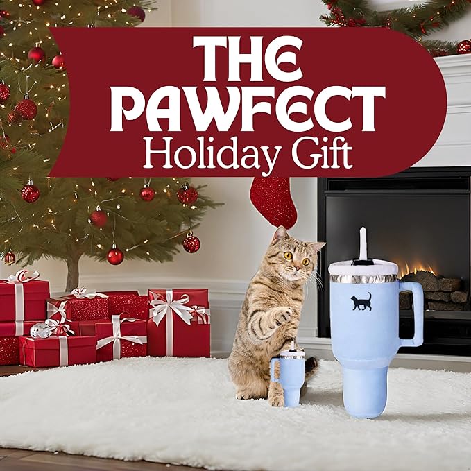 Kitty Cup Tumbler Cat Toy – Funny Cat Birthday Gifts with Catnip & Crinkle Paper, Cute Girl Kitten Toys (Chambray Blue)-Mewly Pet