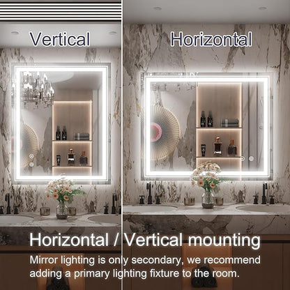 40 x 32 Inch LED Mirror for Bathroom, Wall Mounted Lighted Bathroom Vanity Mirrors, Stepless Dimmable, Memory Funtion, Anti-Fog, 6000K, Shatter-Proof, Horizontal or Vertical