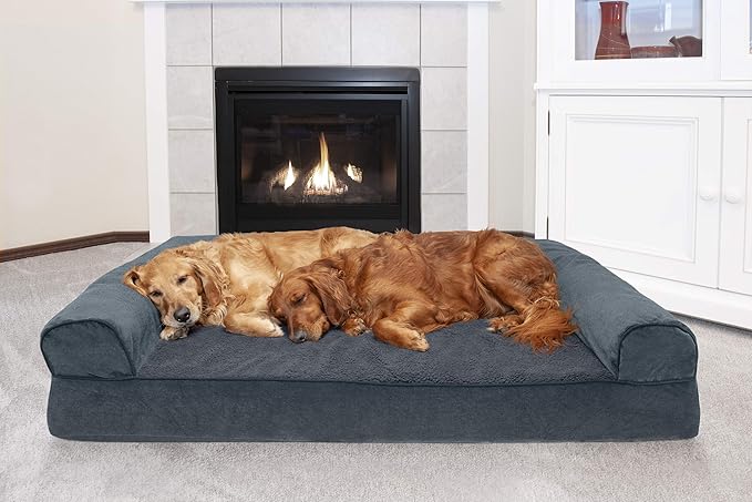 Furhaven Orthopedic Dog Bed for Large Dogs w/ Removable Bolsters & Washable Cover, For Dogs Up to 125 lbs - Sherpa & Chenille Sofa - Orion Blue, Jumbo Plus/XXL-Mewly Pet