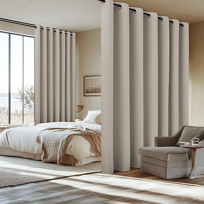 NICETOWN Linen 100% Blackout Insulated Patio Curtain 84" Long Burg, 1 Panel, 100" Width, Farmhouse Completely Blackout Window Treatment Thermal Drape for Living Room/Doorway/Sliding Door