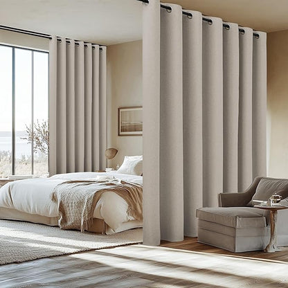 NICETOWN Linen 100% Blackout Insulated Patio Curtain 84" Long Burg, 1 Panel, 100" Width, Farmhouse Completely Blackout Window Treatment Thermal Drape for Living Room/Doorway/Sliding Door