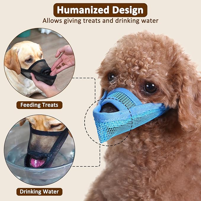 Crazy Felix Nylon Dog Muzzle for Small Medium Large Dogs Dachshund Beagle Poodle Labrador, Air Mesh Breathable and Drinkable Pet Mouth Guard for Anti-Biting Chewing Scavenging(XXS, Blue)-Mewly Pet