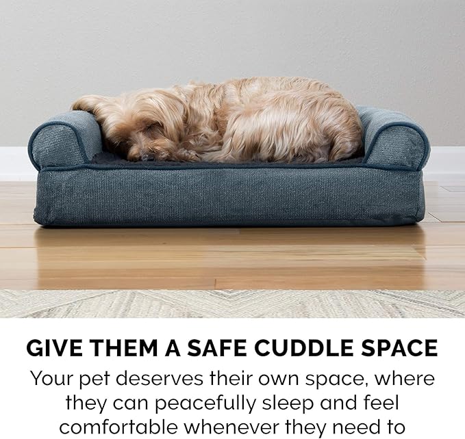 Furhaven Cooling Gel Dog Bed for Large Dogs w/ Removable Bolsters & Washable Cover, For Dogs Up to 125 lbs - Sherpa & Chenille Sofa - Orion Blue, Jumbo Plus/XXL-Mewly Pet