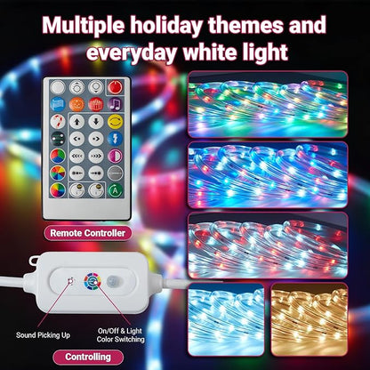 16.4ft Outdoor Smart Rope Lights, Waterproof Color Changing Christmas Lights with Remote, Connectable Design, Music Sync, Timer, Multiple Modes for Halloween, Party, Patio, Garden