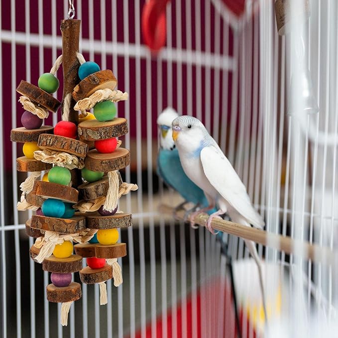 Rypet Wood Bird Chewing Toys for Cage Wall, Wooden Bird Cage Toy for Helping to Trim Beak, Birds Toys Parrot Toy for African Grey Parrots Cockatoos Amazon Parrot and Other Small to Medium Parrots-Mewly Pet