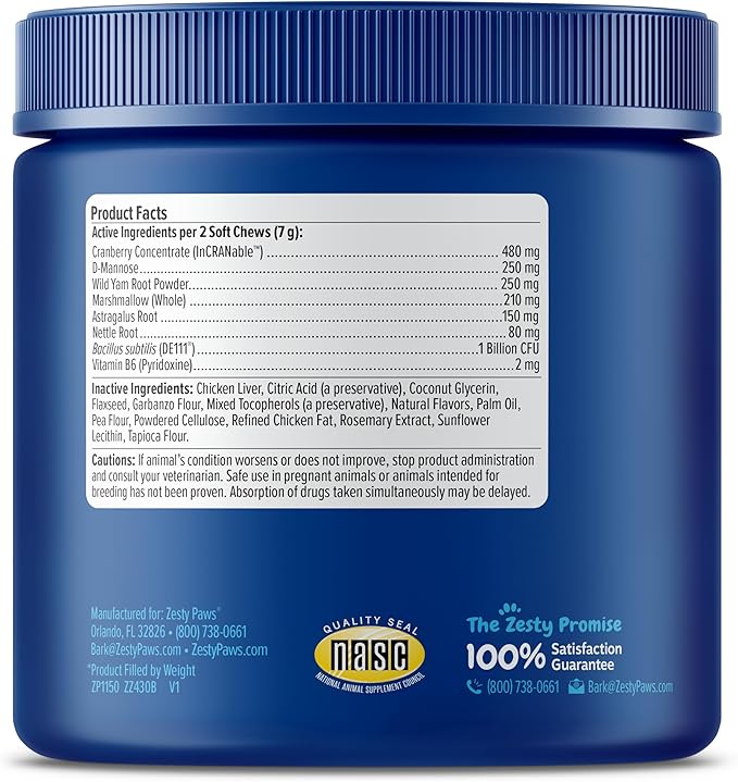Zesty Paws Senior Cranberry Supplement for Dogs - Bladder Control for Senior Dogs - Urinary Tract Support - Cranberry Chews - Immune & Gut Support - Chicken - 90 Count-Mewly Pet