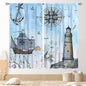 Nautical Curtains, Vintage Marine Coastal Sailboat Compass Anchor Ocean Beach Lighthouse Watercolor Blue Decorative Drapes for Bedroom Living Room Kitchen Bathroom Window 2 Panels Set, 42"x54" Inch