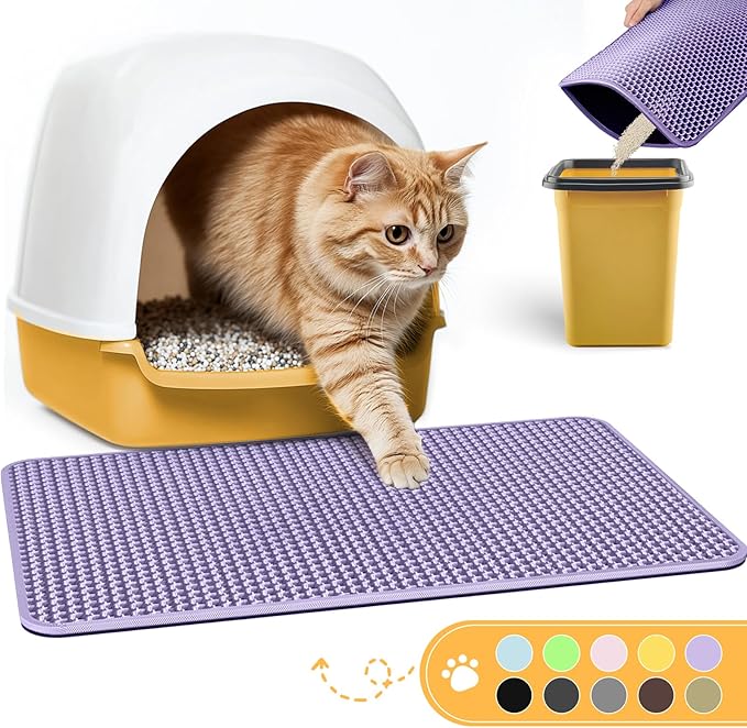 Cat Litter Mat - 23.2'' x 14.6'' Small Litter Trapping Mat, Easy to Clean Litter Box Mat, Waterproof, Urine-Proof, Non-Slip Kitty Litter Mats for Floor, Purple-Mewly Pet