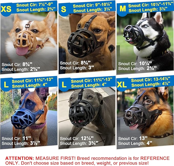 Mayerzon Dog Muzzle, Breathable Basket Muzzles for Small, Medium, Large and X-Large Aggressive Dogs Beagle German Shepherd Doberman, Cage Mouth Guard Stop Biting Chewing for Grooming Training-Mewly Pet