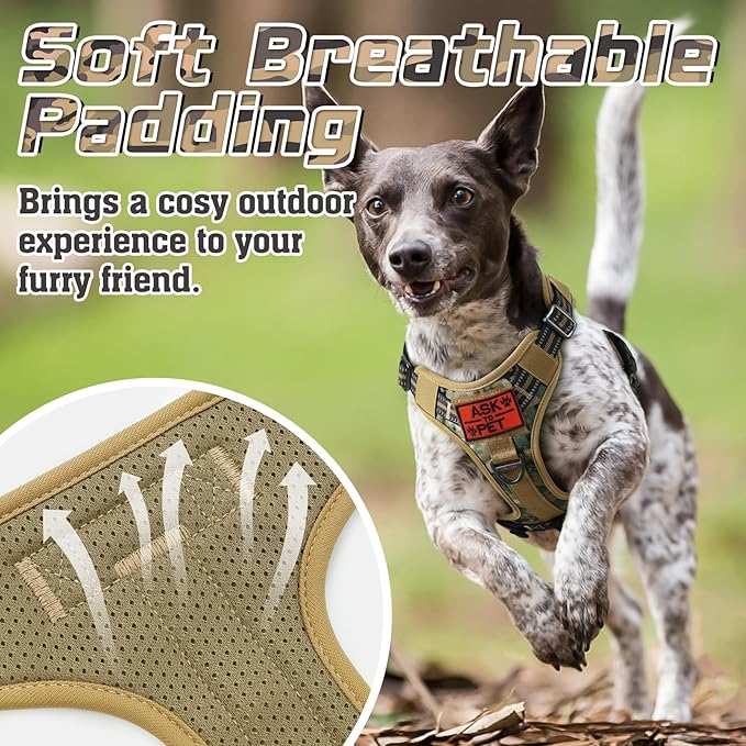 rabbitgoo Tactical Dog Harness for Small Dogs, No Pull Military Service Vest with Handle & Molle, Easy Control for Training Walking, Adjustable Reflective Straps, Brown camo, S-Mewly Pet