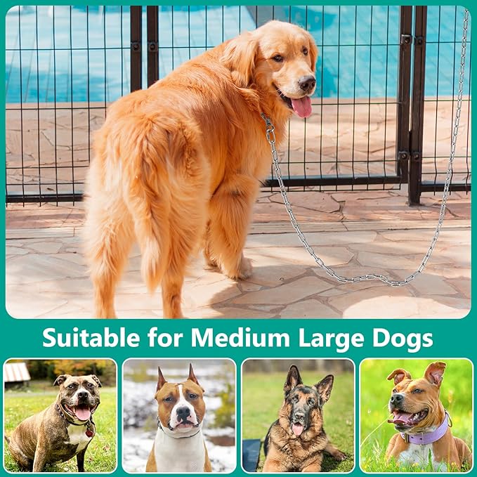 Tresbro Heavy Duty Dog Chains for Outside, 30FT Stainless Steel Tie Out Cable with Swivel Hook for Large Medium Dogs, Metal Chew Proof Pet Runner Chain Leash for Outdoor Camping Hiking Yard Lead, 4MM-Mewly Pet