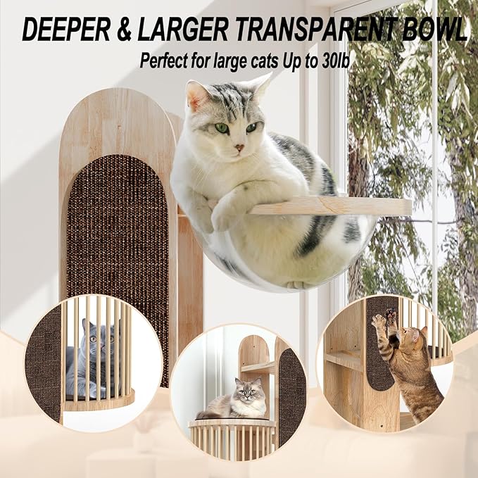 Modern Cat Tree Tower for Indoor Cats, 67" Tall Solid Wooden Cat Tower with Scratching Posts, 6 Level Natural Luxury Cat House with Big Bed, Washable Cushions Cat Furniture for Large Cats Brown-Mewly Pet