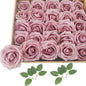 Artificial Flowers 25pcs Fake Roses, Brick Red Foam Rose Faux Flower for DIY Wedding Bouquets Bridal Shower Centerpieces Floral Arrangements Home Decorations Party Backdrops Table