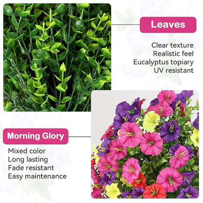 Artificial Boxwood Topiary Ball Trees with Ground Spikes UV Resistant Faux Greenery Shrubs Fake Shrubs for Outdoors, Realistic Faux Plants Bushes for Garden Porch Yard Patio Decor (Multi Flower)