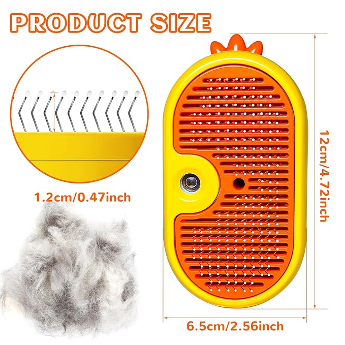 3-in-1 Rechargeable Steam Brush for Cats & Dogs - Anti-Static Spray Pet Grooming Brush with Warm Mist Massage, Hair Shedding Control, Detangling Comb & Cleaning Tool for Effective Deshedding-Mewly Pet
