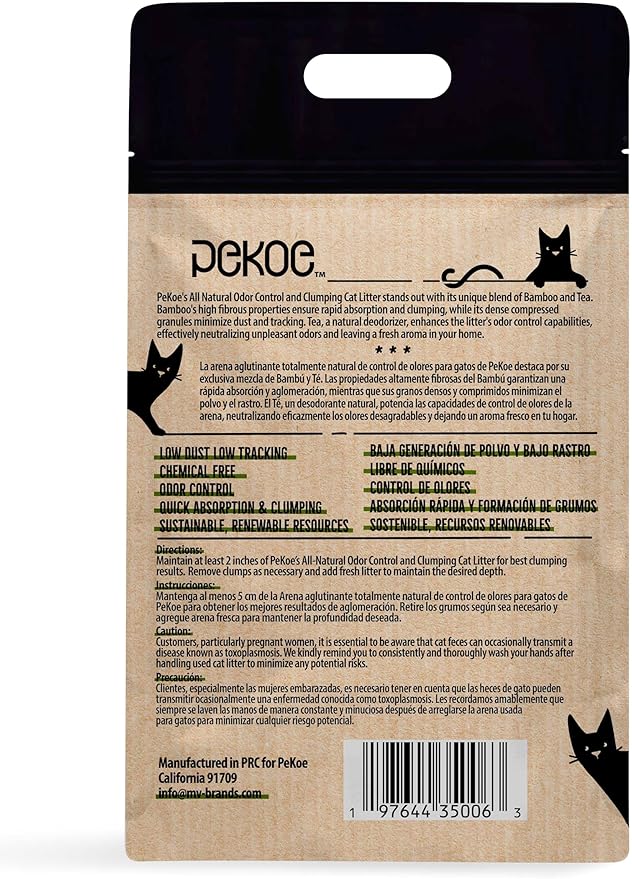 PeKoe All-Natural Odor Control & Clumping Cat Litter with Bamboo and Tea, 6-lb Bag (Pack of 1)-Mewly Pet
