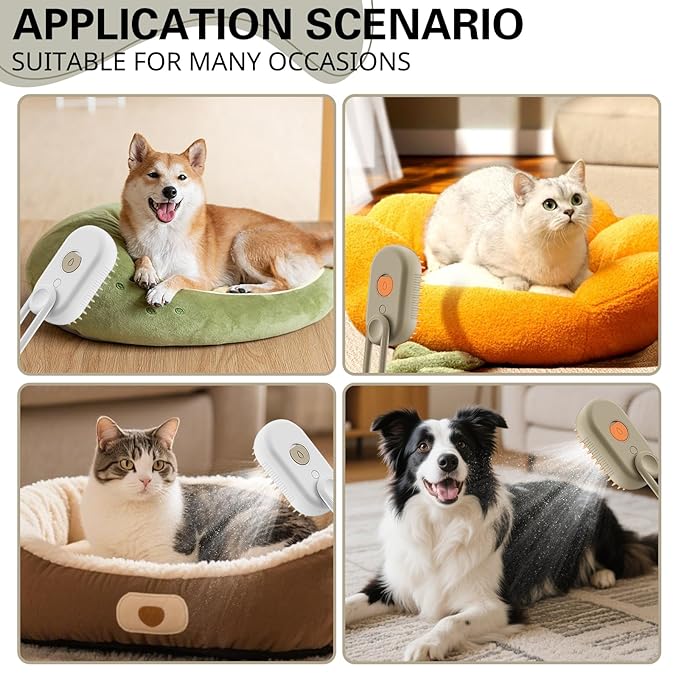 Steamy Pet Brush - Convenient Hair Removal, Easy Collection, Massage Function - Ideal Steam Brush for Cats! (White)1-Mewly Pet