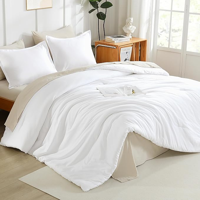 Litanika California King Comforter Set White - 3 Pieces Cal King Lightweight Soft Plain Bed Comforter, Oversized Down Alternative Bedding Set - Machine Washable (104x96In, 2 Pillowcases)