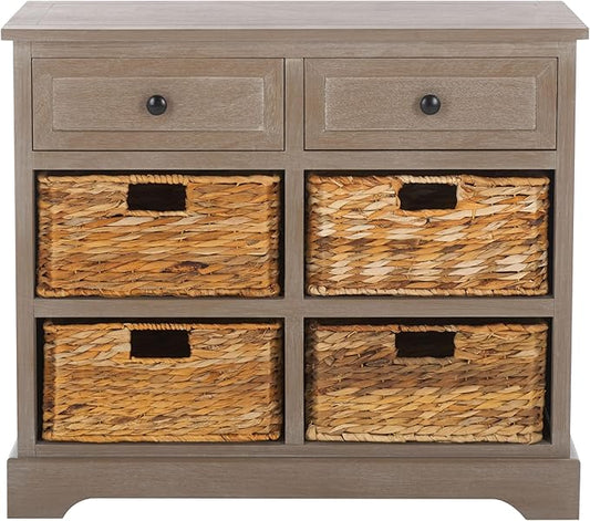 SAFAVIEH Home Collection Herman White Wash 6-Drawer Wicker Basket Storage Unit, Fully Assembled (AMH5702G)
