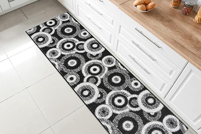 Custom Length Cut to Size Modern Farmhouse Carpet Runner Rug for Hallways, Non Slip Rubber Backed, 31 inch Wide X Customized Length, Geo Black, 31 inch X 5 feet