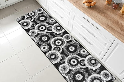 Custom Length Cut to Size Modern Farmhouse Carpet Runner Rug for Hallways, Non Slip Rubber Backed, 31 inch Wide X Customized Length, Geo Black, 31 inch X 20 feet