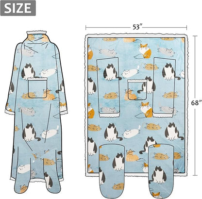 Catalonia Sherpa Wearable Blanket with Sleeves & Foot Pockets for Adult Women Men, Comfy Snuggly Wrap Sleeved Throw Blanket Robe, Gift Idea, Grey