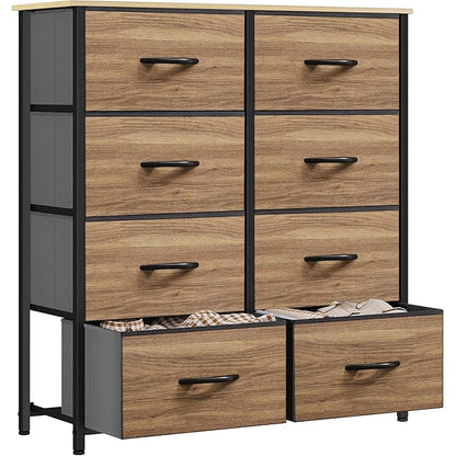YITAHOME Dresser with 8 Drawers - Fabric Storage Tower, Organizer Unit for Bedroom, Living Room, Hallway, Closets - Sturdy Steel Frame, Wooden Top & Easy Pull Fabric Bins, Burlywood Grain