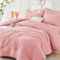 HYMOKEGE Rose Pink Twin Comforter Set Seersucker 5 Pieces, All Season Luxury Bed in a Bag for Bedroom, Bedding Set with Comforter, Sheets, Pillowcase & Sham