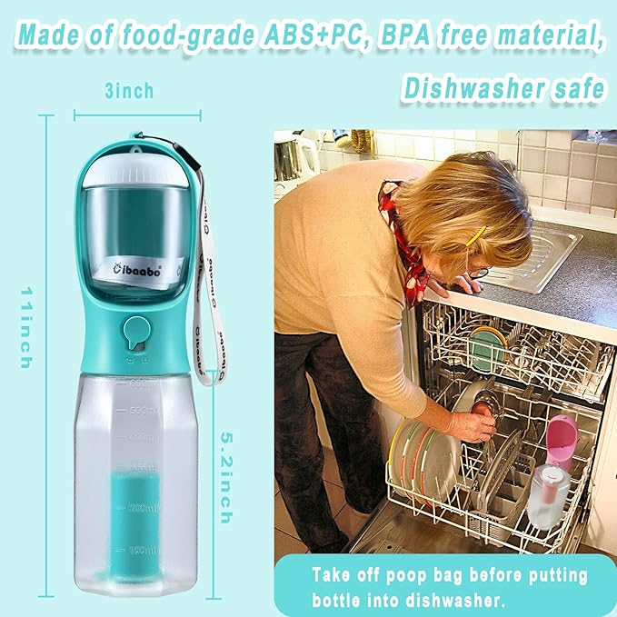Dog Water Bottle with Food Container & Poop Bag Holder, Travel Water Bowl, Portable Pet Dispenser, Dog Stuff Accessories Items, Puppy Essentials Necessities for Yorkie Chihuahua Walking Hiking-Mewly Pet