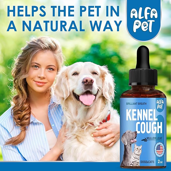 Dog Cough Treatment Liquid • Kennel Cough for Dogs & Cats • for Breathing During All Life Cycle • Marshmallow Root + Mullein Leaf in The Composition • Natural Supplement for All Breeds • 2 Oz-Mewly Pet