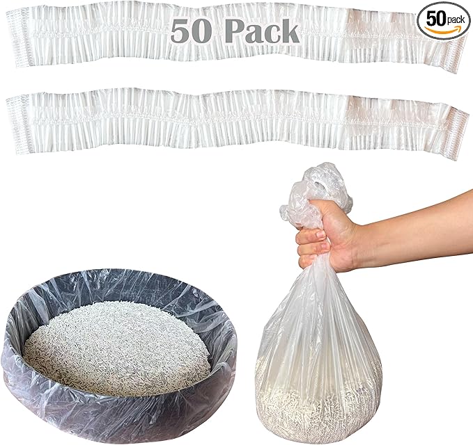 50 Pack Litter Box Liners Compatible with Lifewit Litter Box Cat, Elastic Band Trash Bags for Disposal of Cat Waste, Waterproof and Leak Proof (Clear)-Mewly Pet
