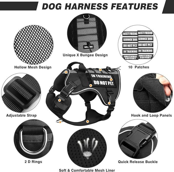 WINSEE Service Dog in Training Mesh Harness with 10 Pet Patches for Medium Dogs, Soft Air Mesh Breathable Tactical Dog Molle Vest, Reflective Military Pet Vest for Walking Hiking-Mewly Pet