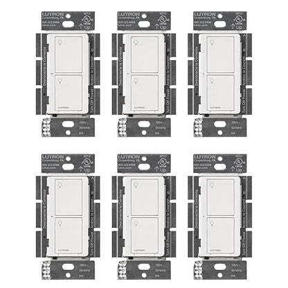 Lutron Caseta Original Smart Light Switch (Lutron Smart Hub Required), for Home, LED Lights, and Fans, 6 Amp, Single-Pole/3-Way, Neutral Required, PD-6ANS-WH-6-Pack, White, 6 Pack