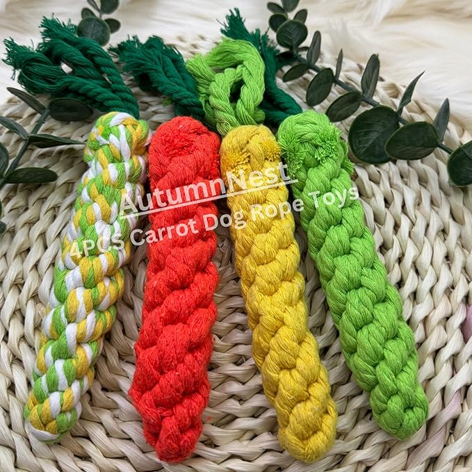 4PCS Mixed Color Woven Pet Chew Set (Yellow, Green, Orange, Rainbow), Dog Chew Toys, Cat Teething Toys, Durable & Safe Interactive Pet Toys-Mewly Pet