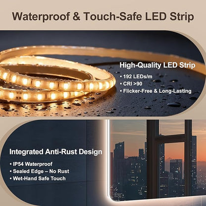 60''x36'' Lighted Mirrors for Bathroom Wall Backlit Rectangular Rounded Corners, LED Bathroom Mirror Frameless with Lights Anti Fog, Dimmable, 3 Colors,Tempered Glass, Shatter-Prooff (Color 2)