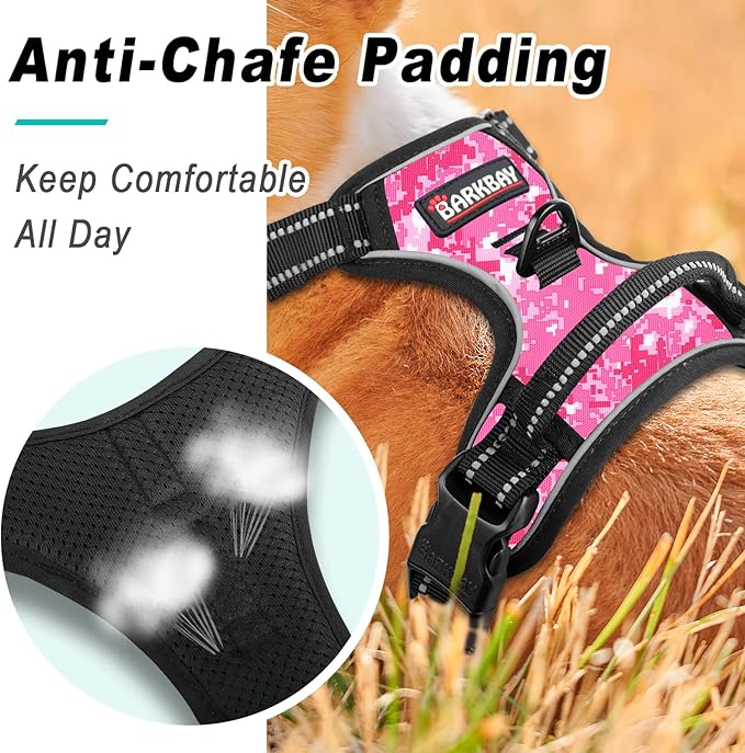 BARKBAY No Pull Dog Harness Large Step in Reflective Dog Harness with Front Clip and Easy Control Handle for Walking Training Running(Pink camo,S)-Mewly Pet